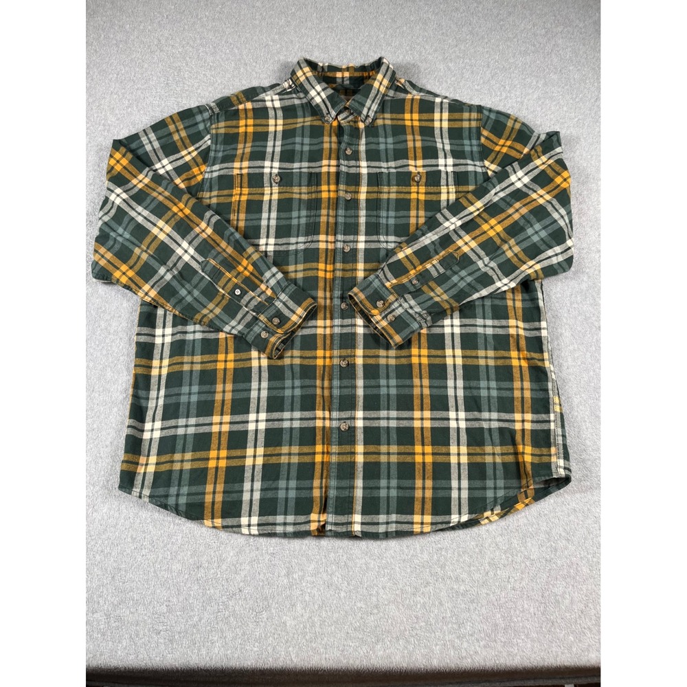 Wrangler Rugged Wear Mens Green Yellow Plaid Flannel Button Down Shirt XL